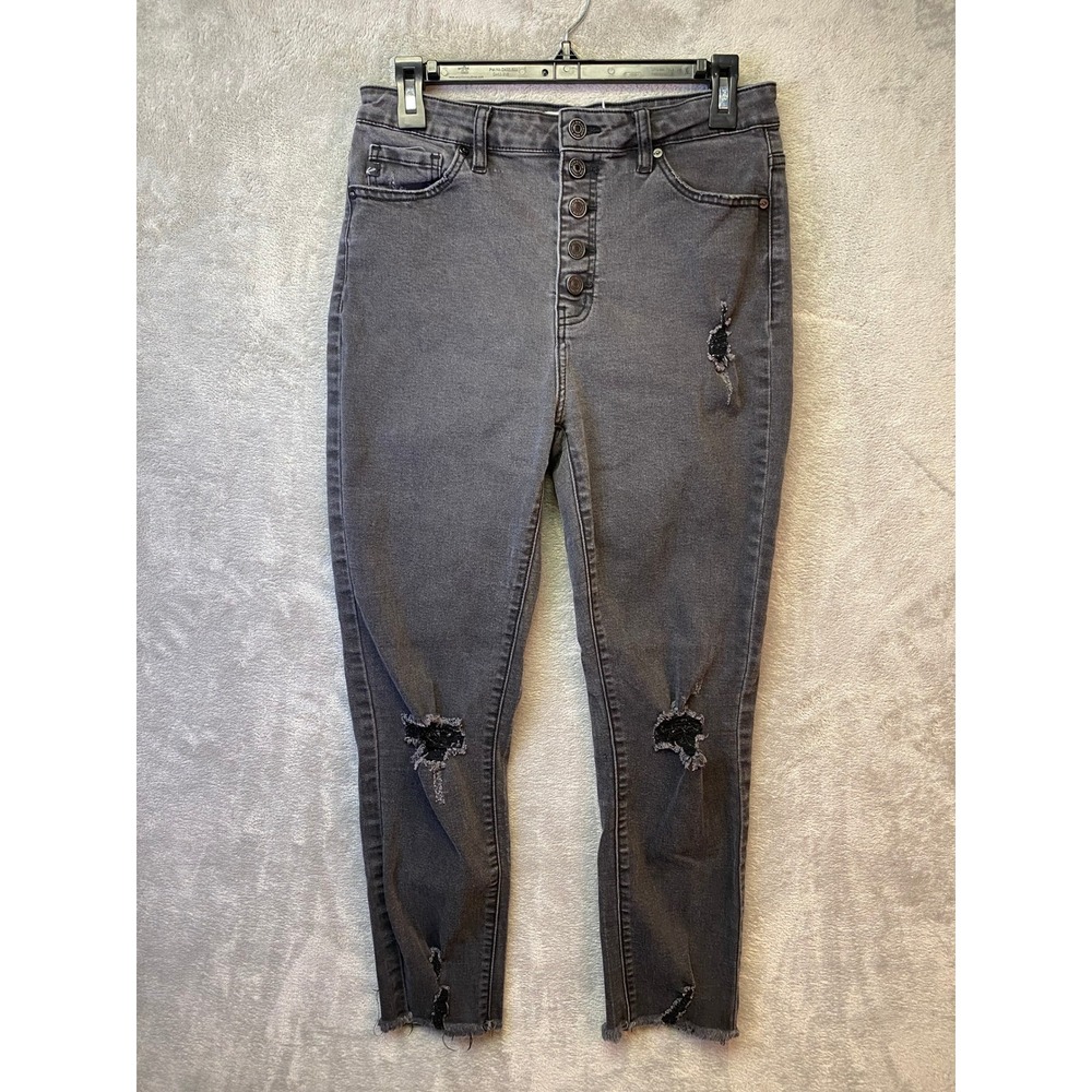 KanCan Skinny Jeans Womens 29 Distressed Button Fly Grey Denim EUC